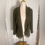 Peck & Peck 100% Cashmere Fringe Cardigan Olive Green L (Tagged XL) Boho Western Photo 1