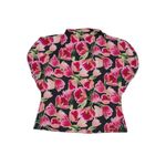 Halston Heritage Halston Floral Printed Blouse Split Sleeve Mock Neck Short Sleeve Black Pink XL Photo 1