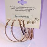 Catherine Malandrino  Gold Tone Classic Hoop Heart Hoops Textured Boho Earrings Photo 1