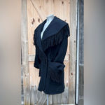 Vintage 80s Black Wool Suede Leather Fringe Concho Southwestern Coat~M~ Photo 3