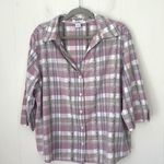 Dress Barn Button Up Collared Shirt Plaid Floral 3/4 Sleeve ~ Woman Size 14W/16W Photo 0