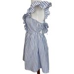 SheIn Blue White Ruffle Trim Tie Backless Striped Dress Medium New Photo 4