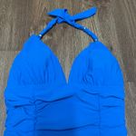 Lands' End  Solid Blue Ruched Slimming Womens Halter Tankini Swim Top Size 2 Photo 2