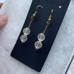 Vintage dangle drop faceted globe pierced earrings. Gold Photo 1