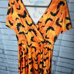 Orange and Black Wrap Midi/Maxi Halloween Bat Sundress SZ L V Photo 6