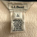 LL Bean Cream Fleece Cardigan Jacket Black Trim Button Front Pockets Large Photo 2