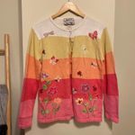 Heirloom Collectibles Striped Spring Sweater Butterflies Flowers Size S Pink Photo 2