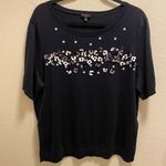 Talbots  Embellished Floral Pansy Short Sleeve Navy Blue Sweater Size 2X Photo 0