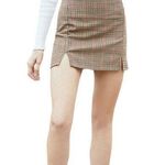 John Galt Skirt Sz XS Plaid Mini Preppy High Rise Dark Academia Brown Slit Cara Photo 0