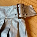 SheIn  Ele Petrella Faux Leather Silver Pleated Slit Buckle Micro Mini Skirt S Photo 4