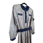 Vintage Hal Hardin Long Sleeve Navy & White Pleated Dress W/ Belt & Gold Buttons Blue Size 14 Photo 14
