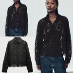 ZARA  NWT black lace button front shirt Photo 2