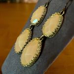 Pink coral and beige yellow color cabochon dangle earrings. Photo 5