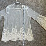 Ultra Pink  OffWhite Cream Sheer Flowy Boho Bohemian Lace Blouse Summer Large Photo 3