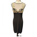La Perla  sheer gold filigree appliqué chic Elegant Black fitted dress NYE LBD Photo 13