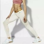 Nike  PRO Warm Dri Fit Fleece Lined 7/8 Gold Cream Athletic Leggings Photo 2