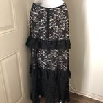 Avec Les Filles Black Whimsygoth gothic grunge lace cut out slim fit fitted maxi halter formal prom dress gown deep V neckline, open back, and tiered ruffle hem-S  #goth #whimsygoth #fairycore #fairygrunge Photo 4