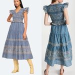 Sea New York Pascala Print Floral Smocked Tiered Midi Dress size 8 White Photo 7