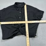 Shinestar  Shirt Top XL Womens Black Short Sleeve Twist Front Button Down Collar Photo 2