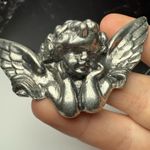 Winged Cherub Angel Brooch Pin Pewter Color Silver Tone Photo 7