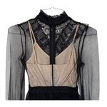 Bebe  Peplum Mesh Ruffled Sheer Sleeved Crystal Embellished Mini Dress Size 00 Photo 8