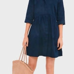 Tuckernuck Navy Crepe Royal Shirt Dress Preppy Minimalist Size Medium Photo 0