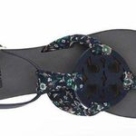 Tory Burch Miller Scarf Sandals Leather Size 9 Royal Navy Blue Floral Satin Logo Photo 3
