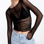 Monki ASOS long sleeve mesh top with gather front in black Photo 0
