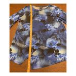Clara Sun Woo Blue Floral Print Tunic Top Long Sleeve Asymmetric Hem Stretch SM Size L Photo 5