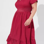 Torrid Midi Poplin Sheer Waist Dress in Cherries Jubilee Photo 0