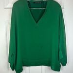 ZARA  Lined Blouse V Neck Flowy Chiffon Kelly Green Size Med Great Used Condition Photo 0