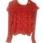 Free People Size Large Roma Floral Smocked Top Ruffle Sheer Balloon Sleeve Top Photo 2