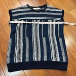 Tory Burch Knit Linen Blend Navy Blue Striped Crochet geometric Top Size XS Photo 7
