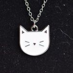 Source Unknown Hello Cat White Faced Kitty Silver Tone Link Chain Cottagecore Fairy Necklace Photo 0
