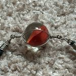 Vintage silver/black leather wire marble bracelet one‎ size measurements shown Black Photo 2