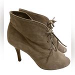 Maje  peep toe tan lace up suede heels Photo 4