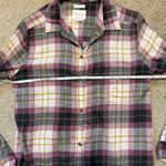 American Eagle  plaid flannel soft button-down, berry, yellow, & gray size small Photo 3