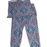 Echo Sleepwear Size XL Two Piece Pajama Set Pockets Racerback Tank Boho Print Blue Photo 1