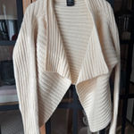 Theory  wool cashmere cardigan sweater wrap front rib knit ivory vintage top Photo 0