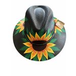 MEXICAN Artisanal Hat Hand Painted Fedora Sunflower Sombrero Panama Medium Black Photo 2