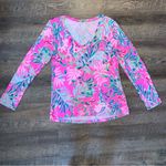 Lilly Pulitzer  Pink Blue Green Floral Long Sleeve Top Shirt Women’s Size Medium Photo 2
