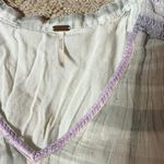 Free People  Plaid Gauze Tunic Dress Mini Smocked Ruffle Lilac Trim XS Photo 4