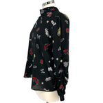 ZARA High Neck Z1975 Floral Nature Animal Print Blouse Black Size Medium Photo 5