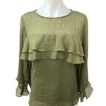Dorothy Perkins Women's Olive Green Metallic Chiffon Ruffle Blouse Top Size 12 Photo 0