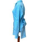 120% Lino Linen Teal Womens Long Sleeve Button Down Tunic Top Cinch Waist Tie M Blue Size M Photo 2