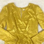 WAYF Yellow Gold Snake Print Long Sleeve Mini Dress Ruched Low Cut Large New Photo 3