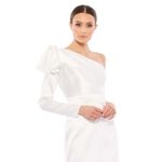 Mac Duggal Leena ‎ White One Shoulder Long Sleeve Satin Mini Dress Size 10 Photo 2