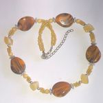 Elegant Beaded Boho Necklace in Yellow Brown and Silver Tone Photo 0