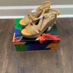 Italina  Platform Slingback Sandals Gold Size 7 Strappy Heels Photo 9