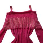 Y2K Off Shoulder Knit Sweater Women’s S Hot Pink Top Rhinestone Glam Photo 2